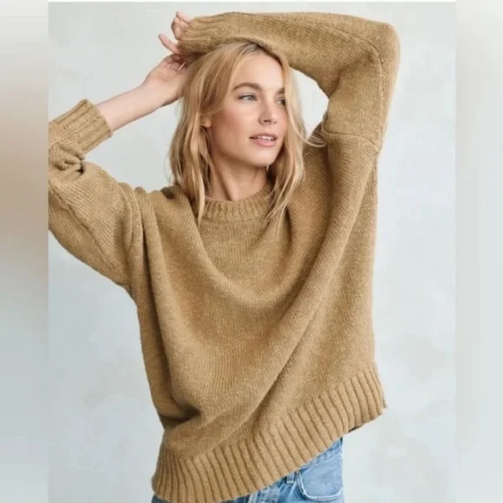 Jenni Kayne Cruise Cocoon Crewneck Sweater Safari Tan Small/Med Oversize…